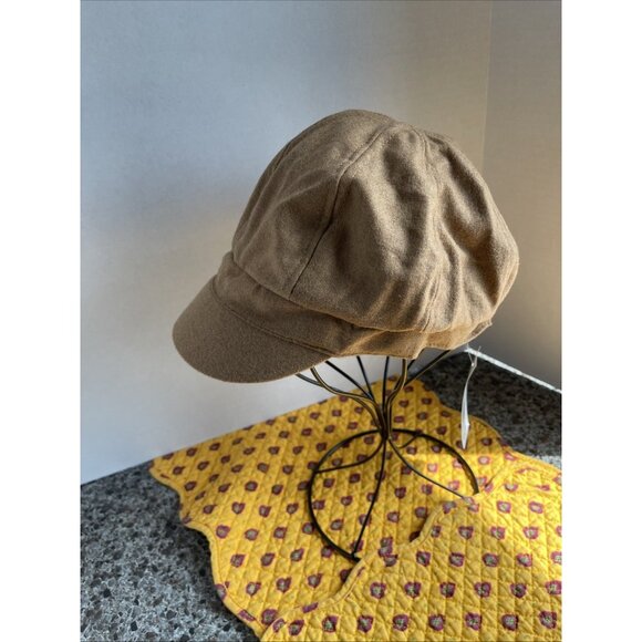 Paper Boy womens Tan cabbie Wool Blend hat with brim & poms new‎ Warm - Picture 2 of 8